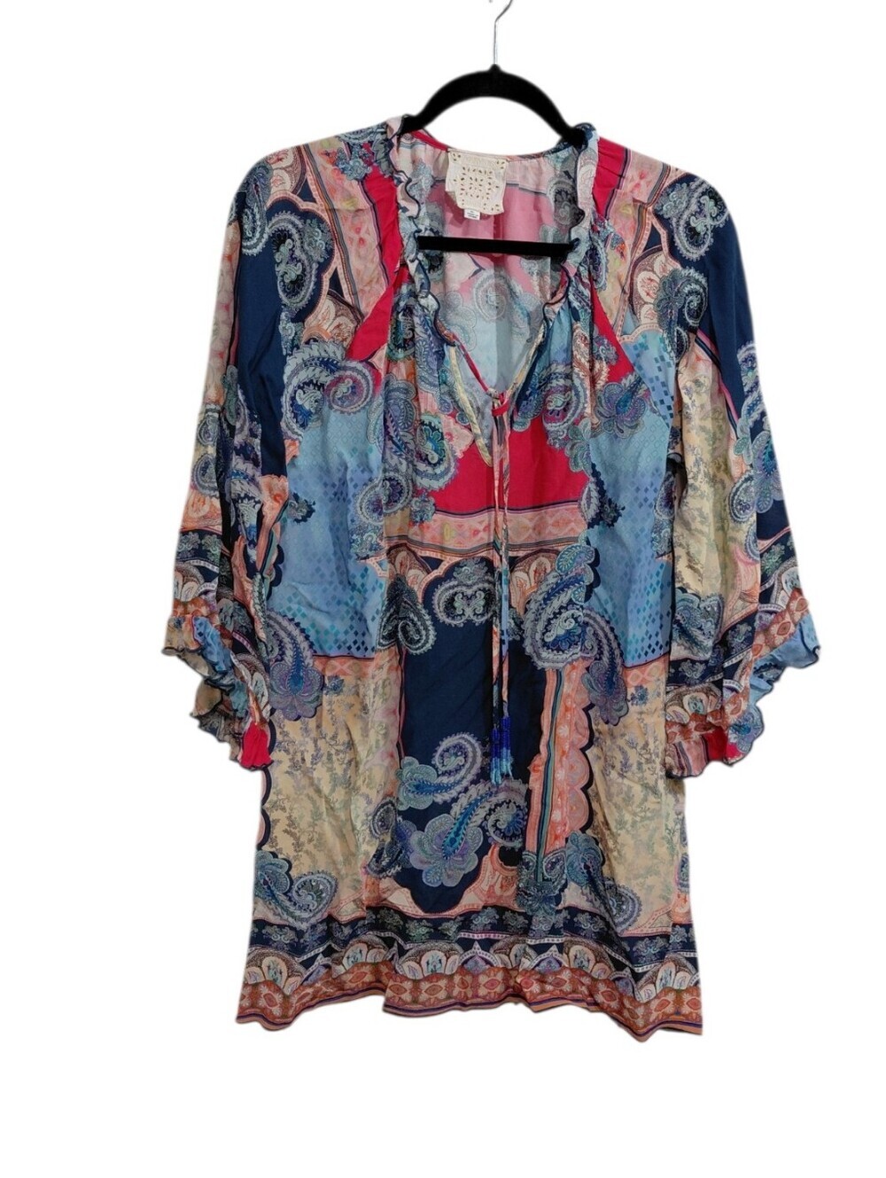 Johnny Was Multicolor Paisley Patchwork Tunic - Blue, Red, Peach